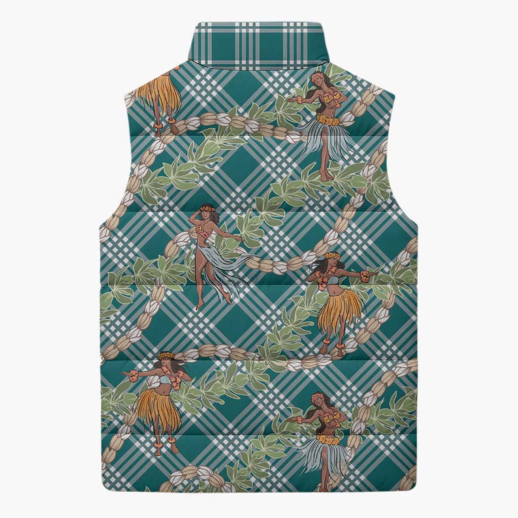 Teal Palaka Hula Girls Seamless Hawaii Aloha Sleeveless Puffer Jacket - Polynesian Pride