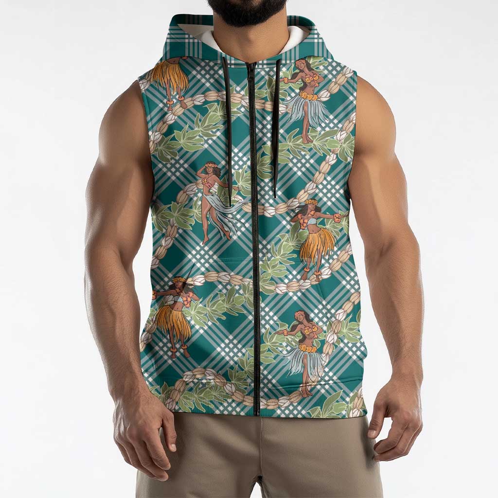 Teal Palaka Hula Girls Seamless Hawaii Aloha Sleeveless Zip Hoodie - Polynesian Pride