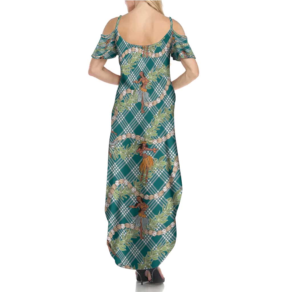 Teal Palaka Hula Girls Seamless Hawaii Aloha Summer Maxi Dress - Polynesian Pride