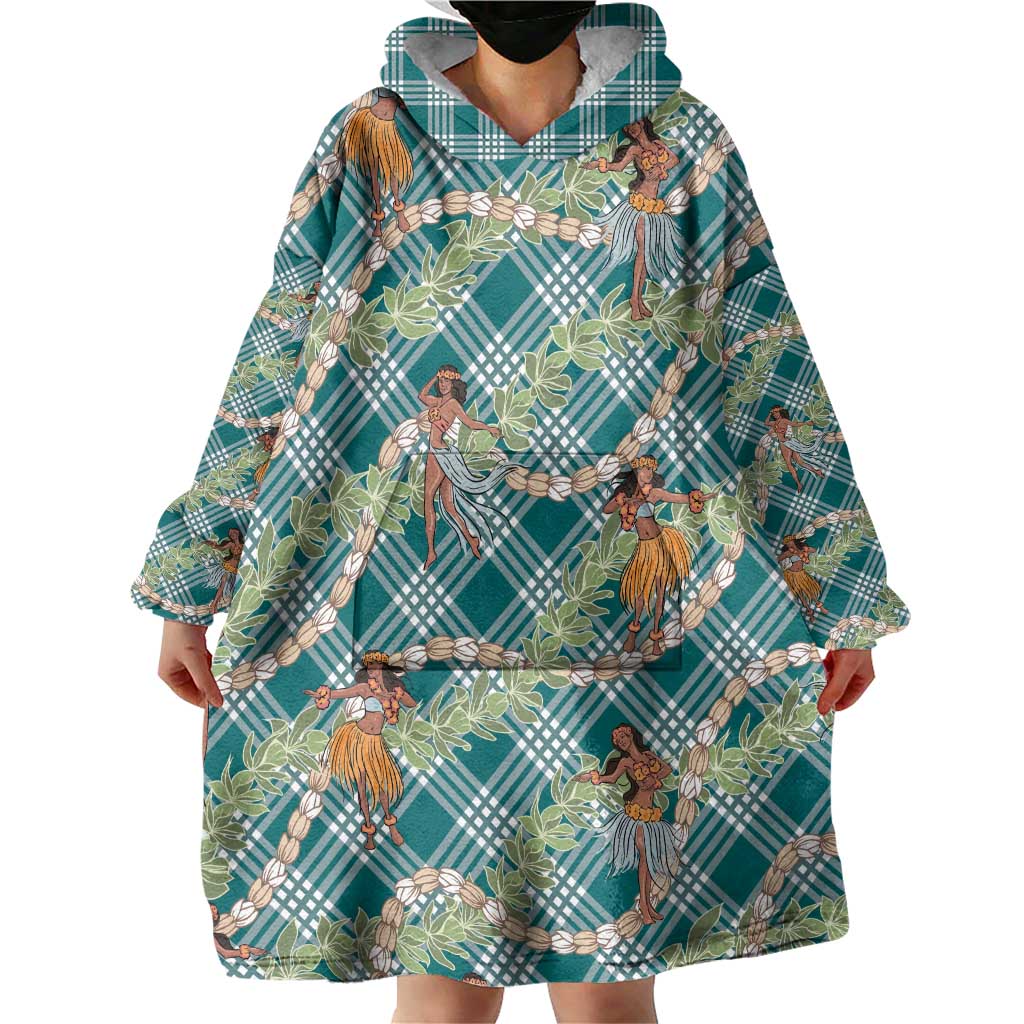 Teal Palaka Hula Girls Seamless Hawaii Aloha Wearable Blanket Hoodie LT7 - Polynesian Pride