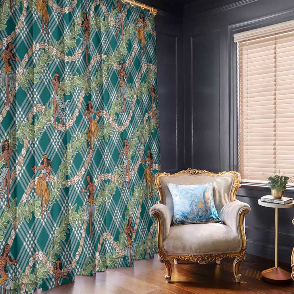 Teal Palaka Hula Girls Seamless Hawaii Aloha Window Curtain - Polynesian Pride
