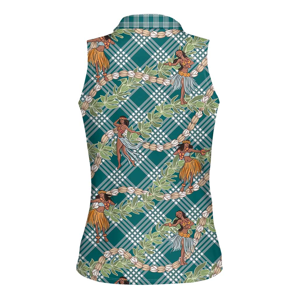 Teal Palaka Hula Girls Seamless Hawaii Aloha Women Sleeveless Polo Shirt - Polynesian Pride