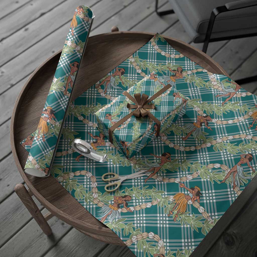 Teal Palaka Hula Girls Seamless Hawaii Aloha Wrapping Paper LT7 - Polynesian Pride