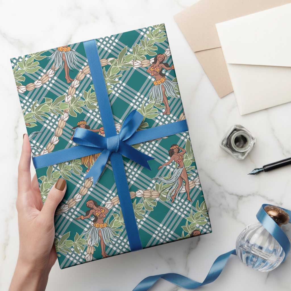 Teal Palaka Hula Girls Seamless Hawaii Aloha Wrapping Paper LT7 - Polynesian Pride