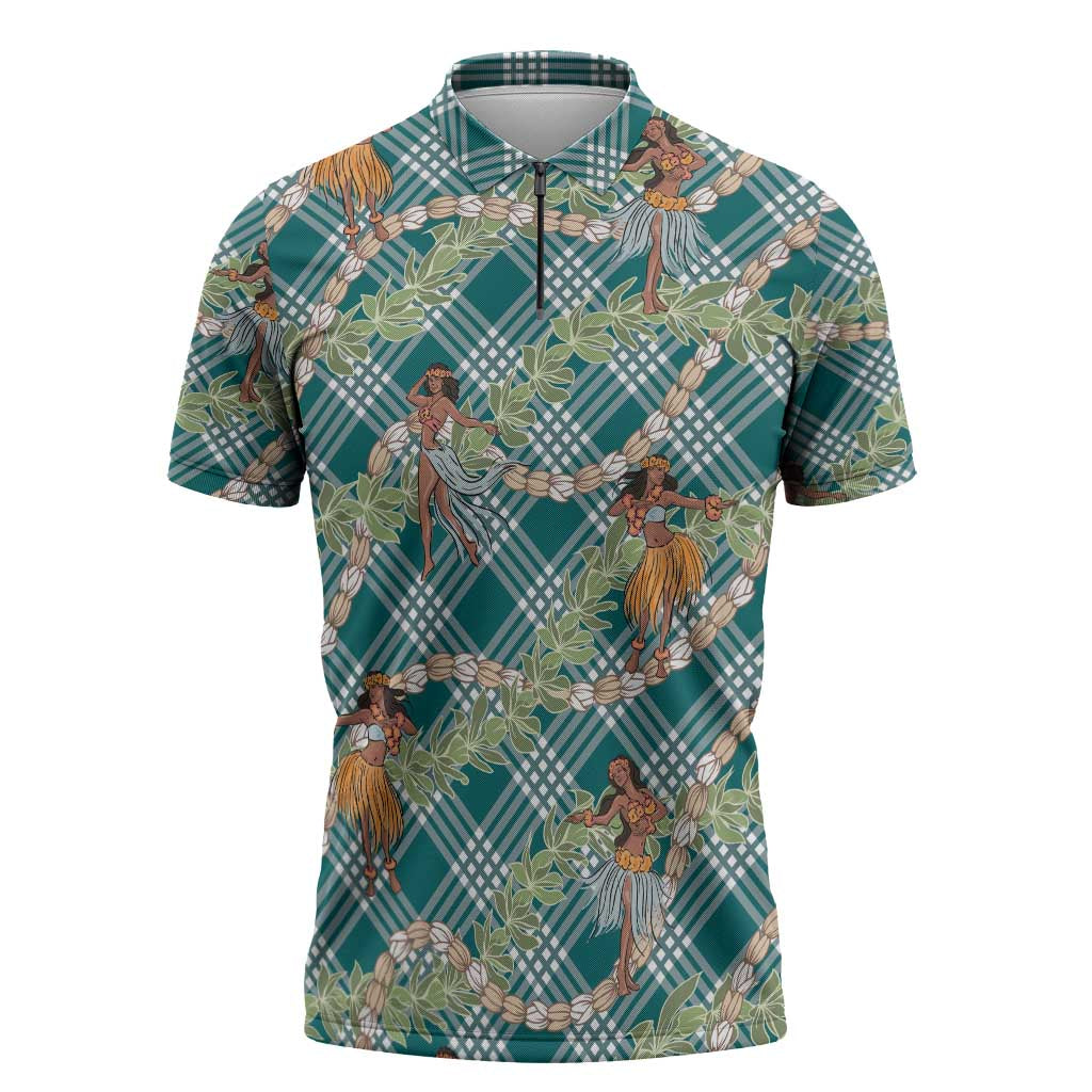 Teal Palaka Hula Girls Seamless Hawaii Aloha Zipper Polo Shirt - Polynesian Pride