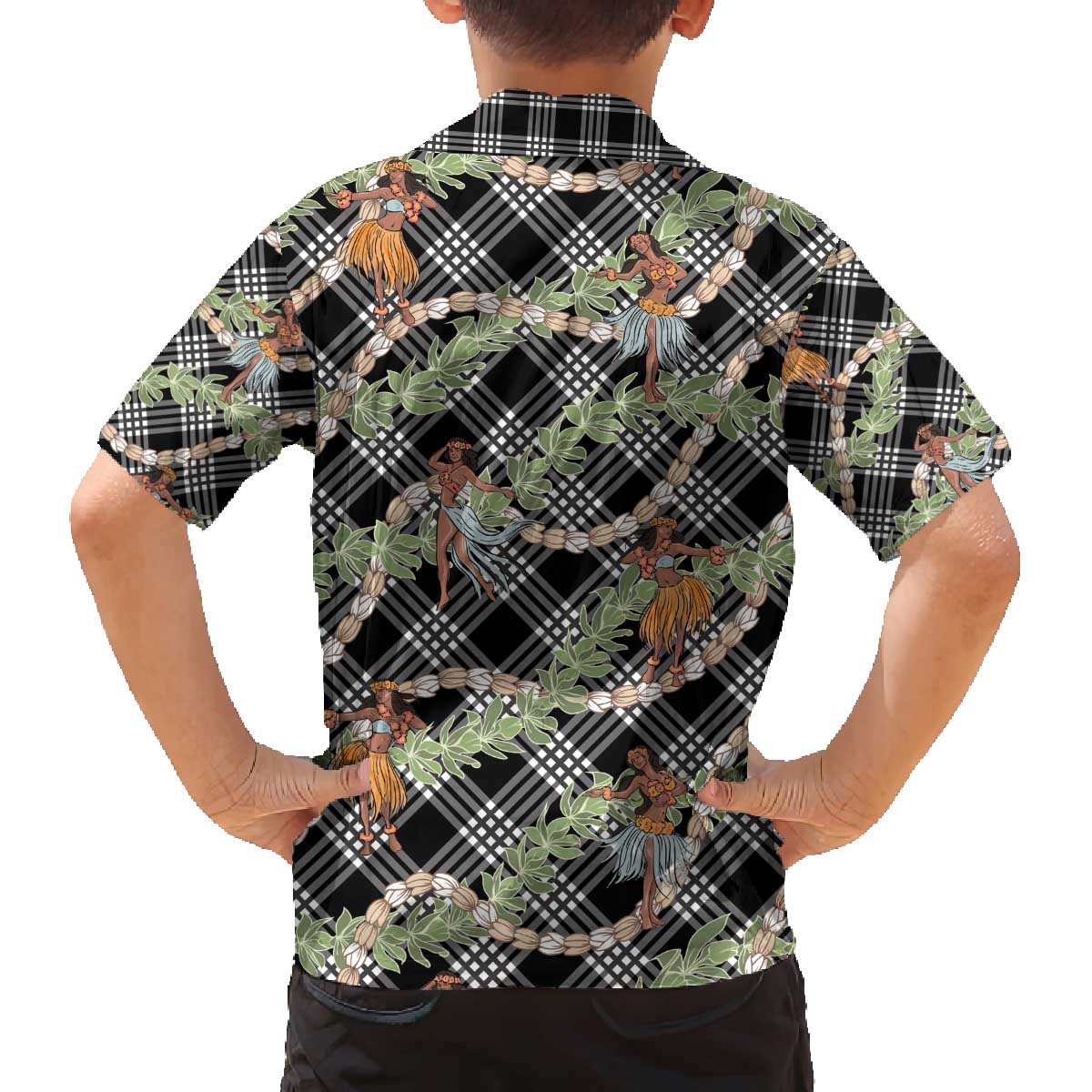 Sable Palaka Hula Girls Seamless Hawaii Aloha Family Matching Off The Shoulder Long Sleeve Dress and Hawaiian Shirt - Polynesian Pride