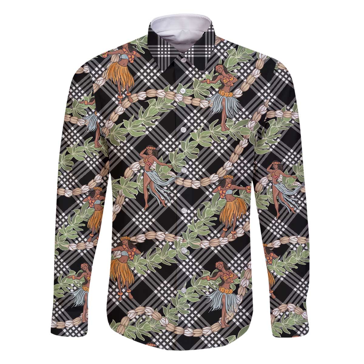 Sable Palaka Hula Girls Seamless Hawaii Aloha Family Matching Off The Shoulder Long Sleeve Dress and Hawaiian Shirt - Polynesian Pride