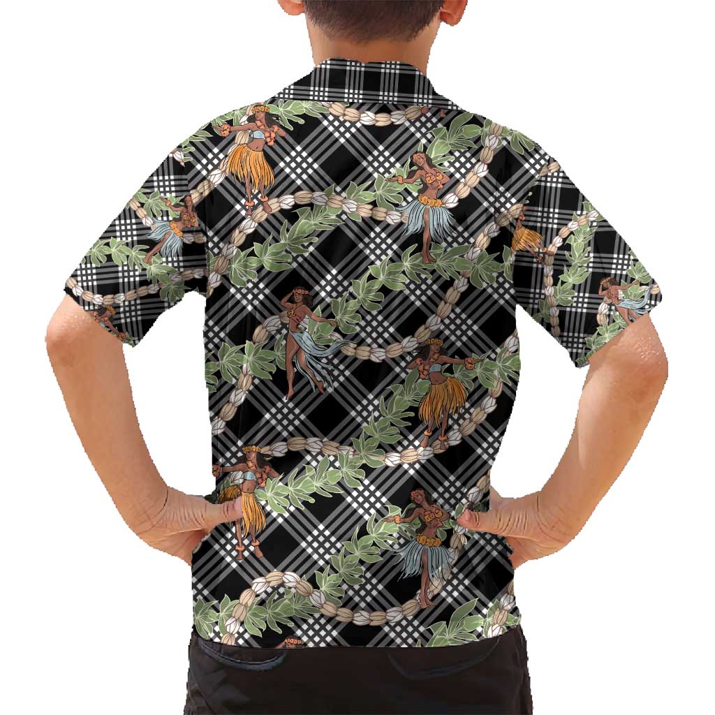 Sable Palaka Hula Girls Seamless Hawaii Aloha Family Matching Off Shoulder Short Dress and Hawaiian Shirt - Polynesian Pride