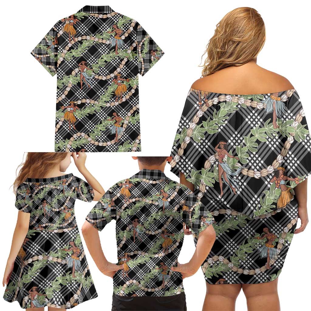 Sable Palaka Hula Girls Seamless Hawaii Aloha Family Matching Off Shoulder Short Dress and Hawaiian Shirt - Polynesian Pride