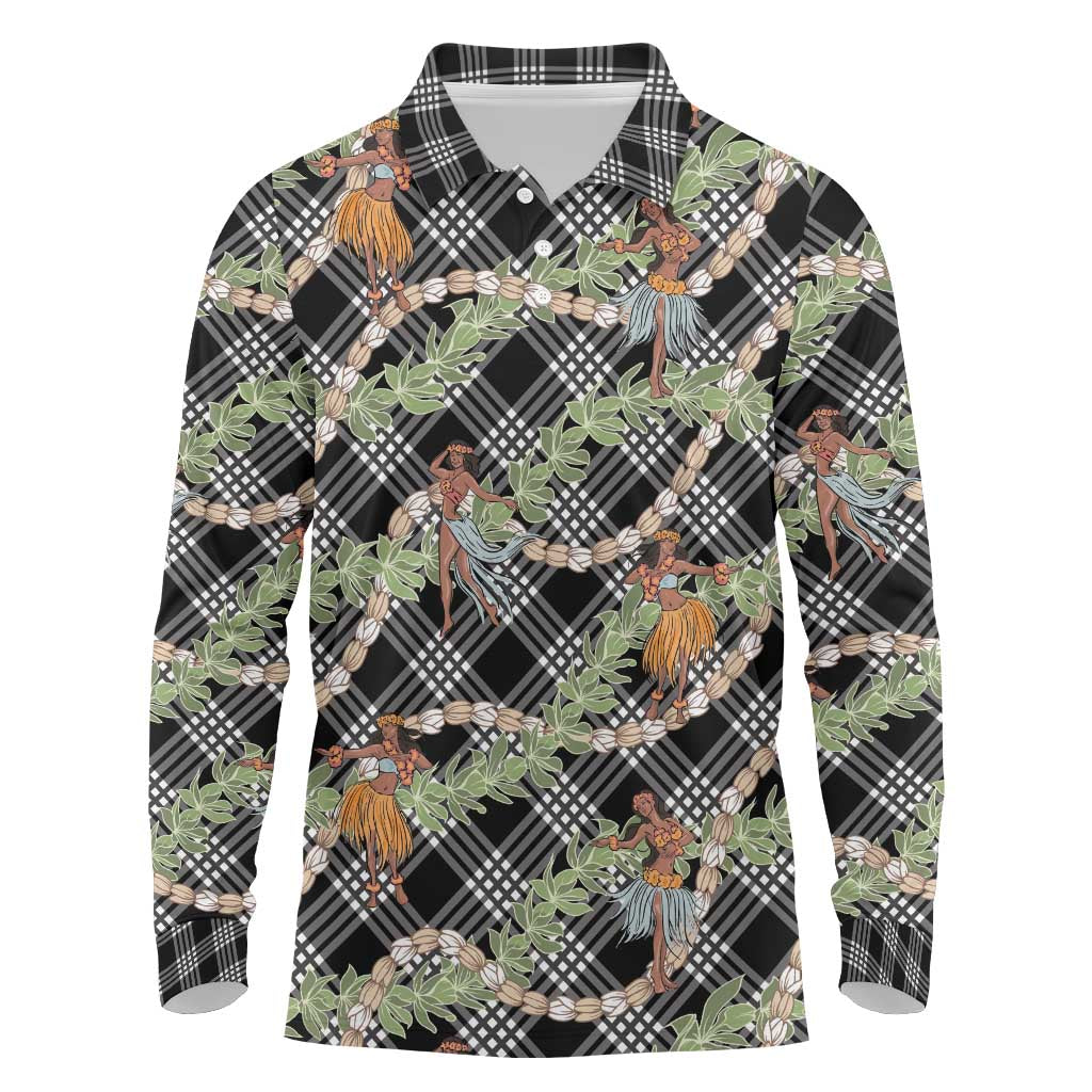 Sable Palaka Hula Girls Seamless Hawaii Aloha Long Sleeve Polo Shirt - Polynesian Pride