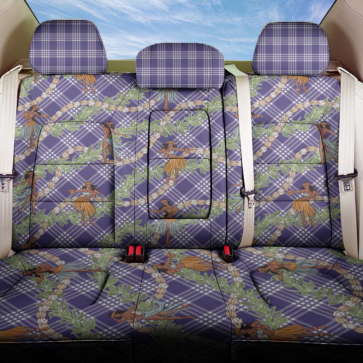 Lavender Palaka Hula Girls Seamless Hawaii Aloha Back Car Seat Cover - Polynesian Pride