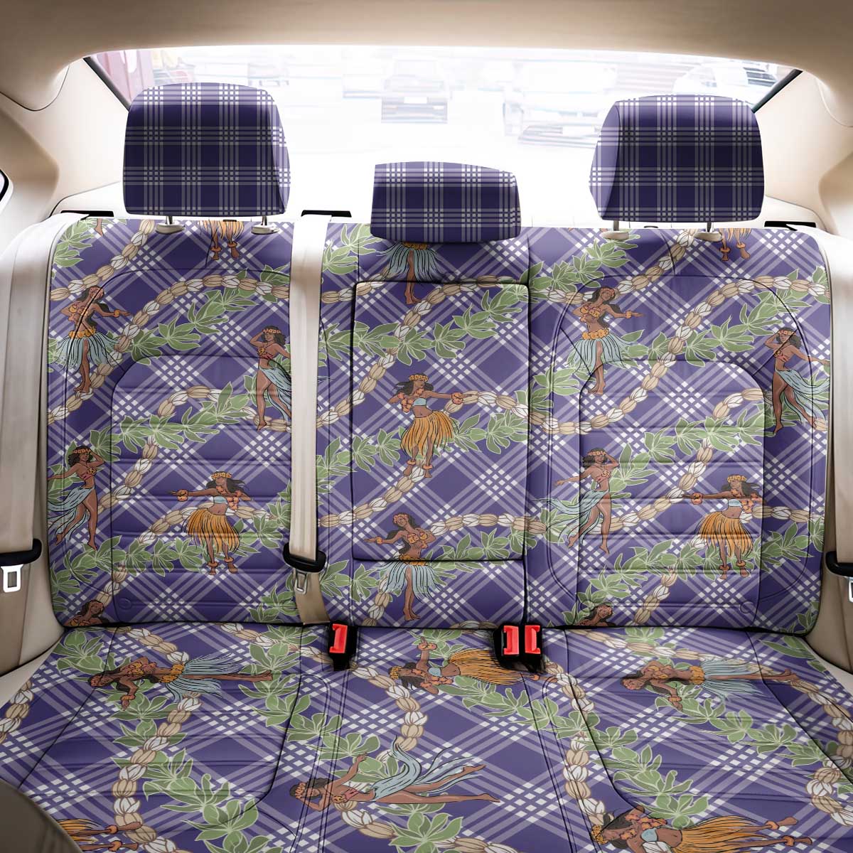 Lavender Palaka Hula Girls Seamless Hawaii Aloha Back Car Seat Cover - Polynesian Pride