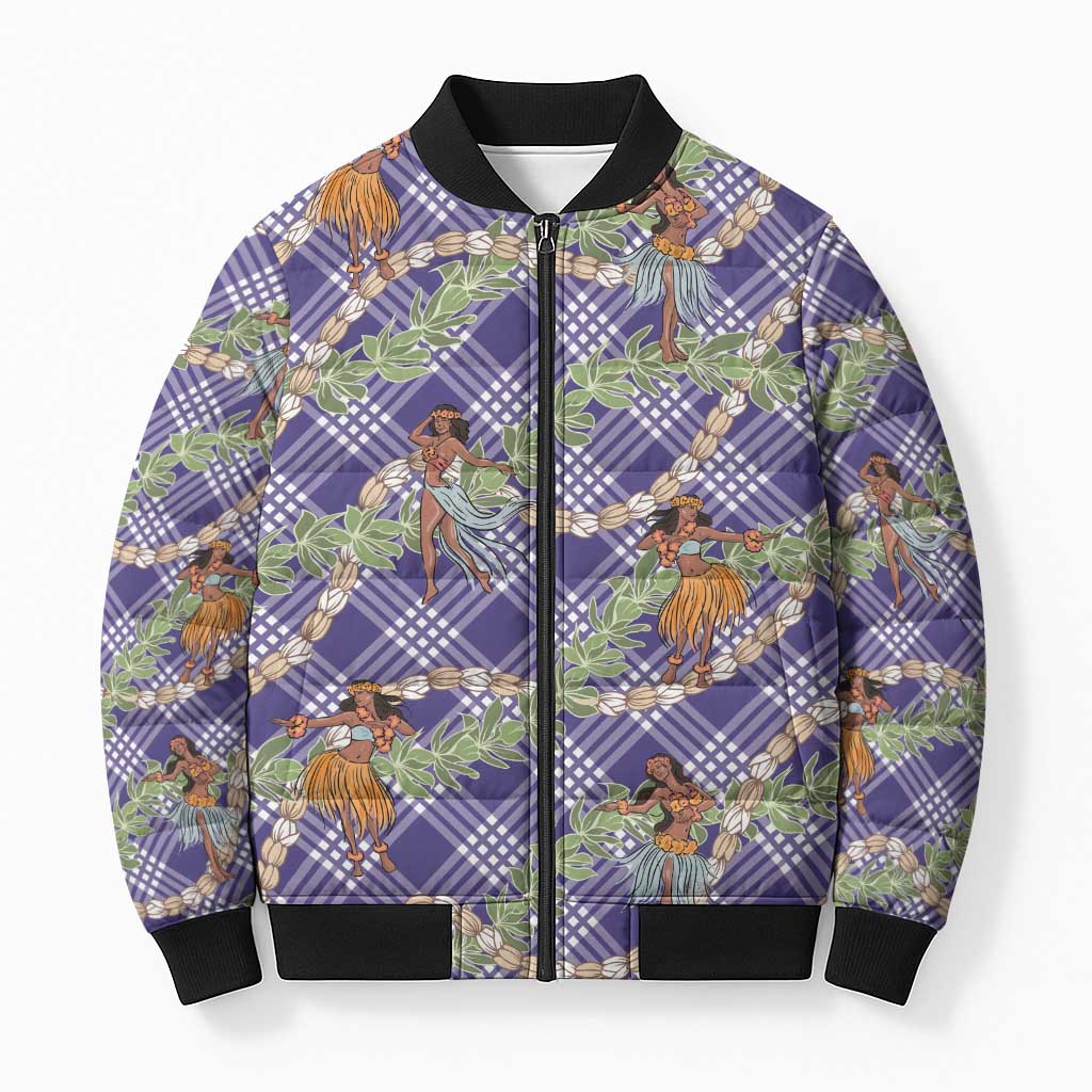 Lavender Palaka Hula Girls Seamless Hawaii Aloha Bomber Puffer Jacket - Polynesian Pride