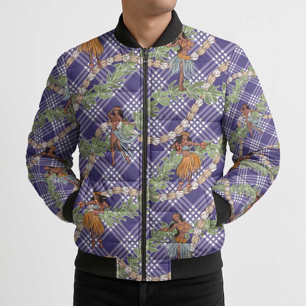 Lavender Palaka Hula Girls Seamless Hawaii Aloha Bomber Puffer Jacket - Polynesian Pride