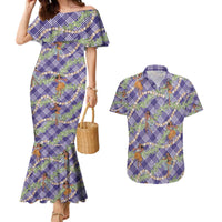 Lavender Palaka Hula Girls Seamless Hawaii Aloha Couples Matching Mermaid Dress and Hawaiian Shirt - Polynesian Pride