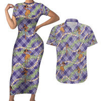 Lavender Palaka Hula Girls Seamless Hawaii Aloha Couples Matching Short Sleeve Bodycon Dress and Hawaiian Shirt - Polynesian Pride