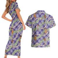 Lavender Palaka Hula Girls Seamless Hawaii Aloha Couples Matching Short Sleeve Bodycon Dress and Hawaiian Shirt - Polynesian Pride