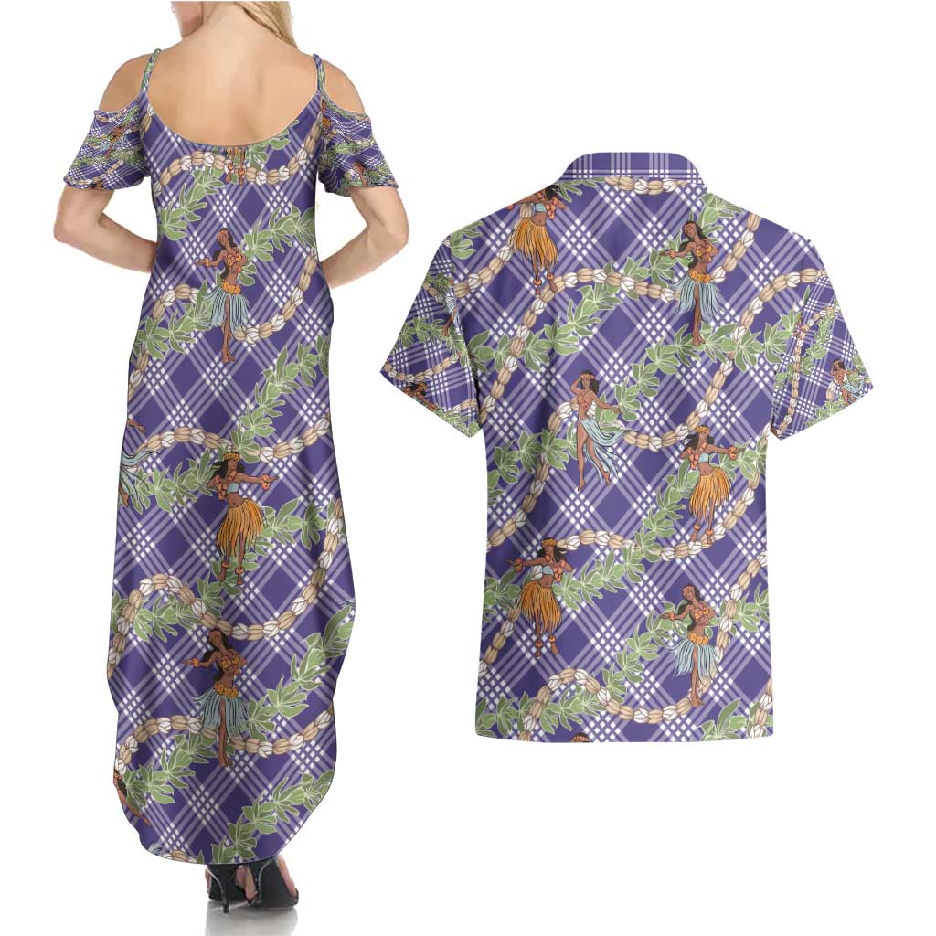 Lavender Palaka Hula Girls Seamless Hawaii Aloha Couples Matching Summer Maxi Dress and Hawaiian Shirt - Polynesian Pride