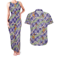 Lavender Palaka Hula Girls Seamless Hawaii Aloha Couples Matching Tank Maxi Dress and Hawaiian Shirt - Polynesian Pride