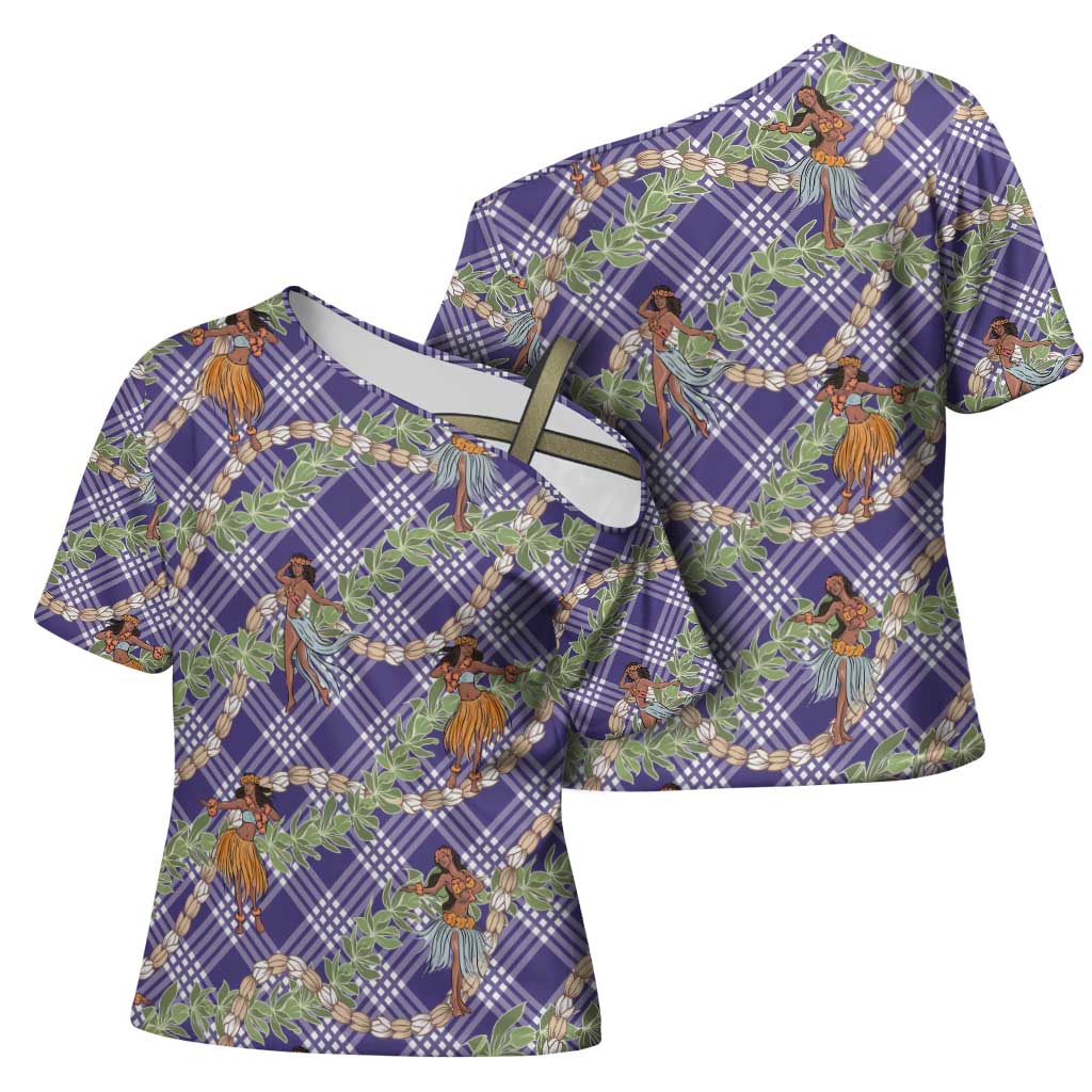 Lavender Palaka Hula Girls Seamless Hawaii Aloha Cross Shoulder Shirt - Polynesian Pride