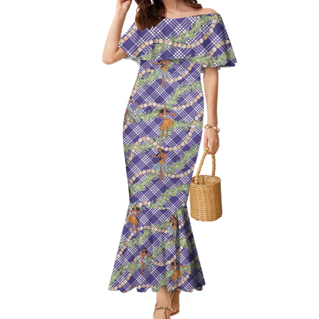 Lavender Palaka Hula Girls Seamless Hawaii Aloha Family Matching Mermaid Dress and Hawaiian Shirt - Polynesian Pride