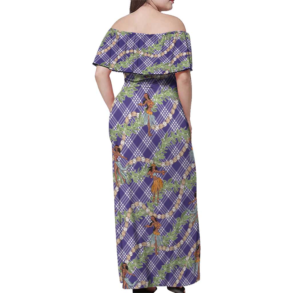 Lavender Palaka Hula Girls Seamless Hawaii Aloha Family Matching Off Shoulder Maxi Dress and Hawaiian Shirt - Polynesian Pride
