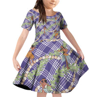 Lavender Palaka Hula Girls Seamless Hawaii Aloha Family Matching Off Shoulder Short Dress and Hawaiian Shirt - Polynesian Pride