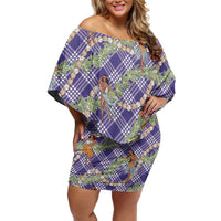 Lavender Palaka Hula Girls Seamless Hawaii Aloha Family Matching Off Shoulder Short Dress and Hawaiian Shirt - Polynesian Pride