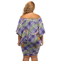 Lavender Palaka Hula Girls Seamless Hawaii Aloha Family Matching Off Shoulder Short Dress and Hawaiian Shirt - Polynesian Pride