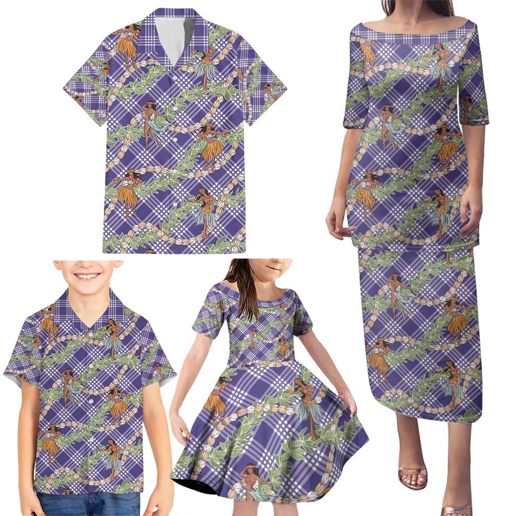 Lavender Palaka Hula Girls Seamless Hawaii Aloha Family Matching Puletasi and Hawaiian Shirt - Polynesian Pride