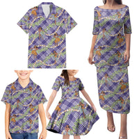 Lavender Palaka Hula Girls Seamless Hawaii Aloha Family Matching Puletasi and Hawaiian Shirt - Polynesian Pride