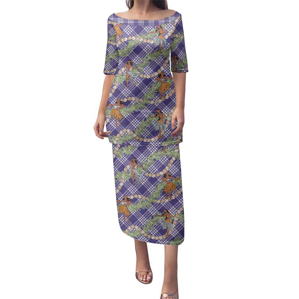Lavender Palaka Hula Girls Seamless Hawaii Aloha Family Matching Puletasi and Hawaiian Shirt - Polynesian Pride