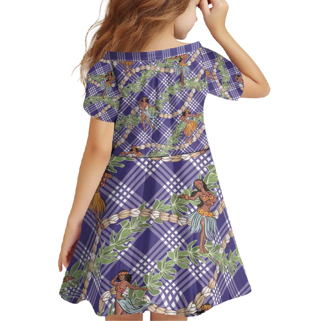 Lavender Palaka Hula Girls Seamless Hawaii Aloha Family Matching Short Sleeve Bodycon Dress and Hawaiian Shirt - Polynesian Pride