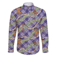 Lavender Palaka Hula Girls Seamless Hawaii Aloha Family Matching Short Sleeve Bodycon Dress and Hawaiian Shirt - Polynesian Pride