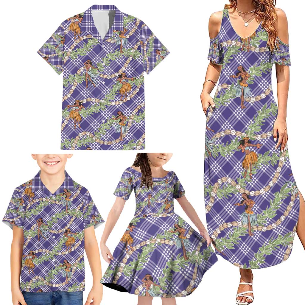 Lavender Palaka Hula Girls Seamless Hawaii Aloha Family Matching Summer Maxi Dress and Hawaiian Shirt - Polynesian Pride