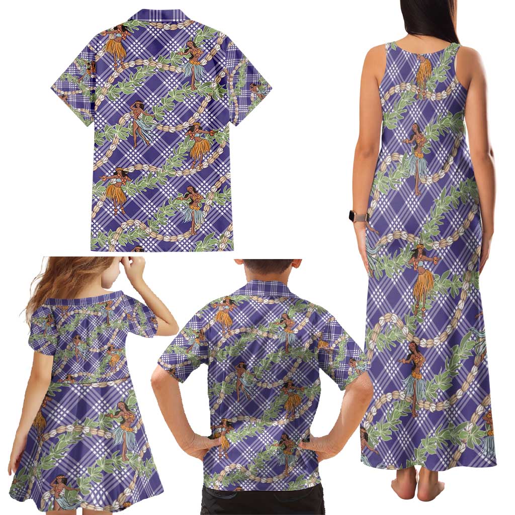 Lavender Palaka Hula Girls Seamless Hawaii Aloha Family Matching Tank Maxi Dress and Hawaiian Shirt - Polynesian Pride