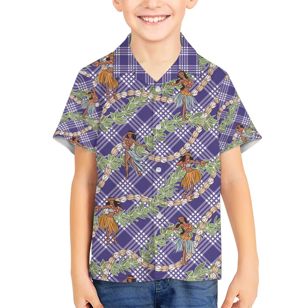 Lavender Palaka Hula Girls Seamless Hawaii Aloha Kid Hawaiian Shirt - Polynesian Pride