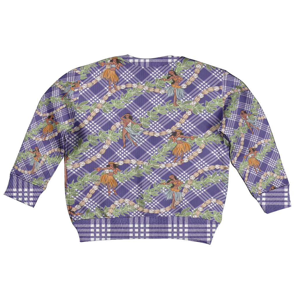 Lavender Palaka Hula Girls Seamless Hawaii Aloha Kid Ugly Christmas Sweater - Polynesian Pride
