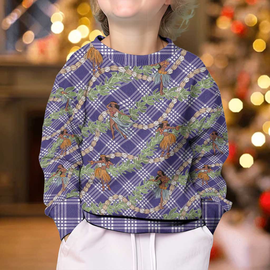 Lavender Palaka Hula Girls Seamless Hawaii Aloha Kid Ugly Christmas Sweater - Polynesian Pride