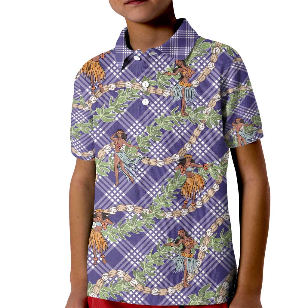 Lavender Palaka Hula Girls Seamless Hawaii Aloha Kid Polo Shirt - Polynesian Pride