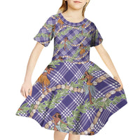 Lavender Palaka Hula Girls Seamless Hawaii Aloha Kid Short Sleeve Dress - Polynesian Pride