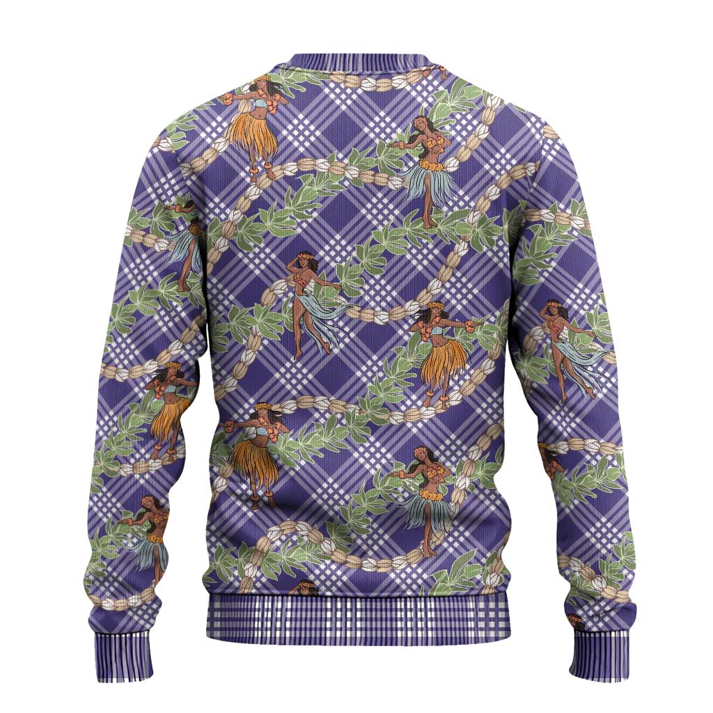 Lavender Palaka Hula Girls Seamless Hawaii Aloha Ugly Christmas Sweater - Polynesian Pride