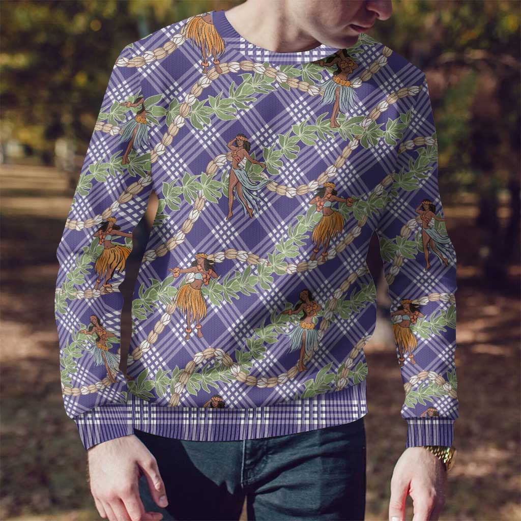 Lavender Palaka Hula Girls Seamless Hawaii Aloha Ugly Christmas Sweater - Polynesian Pride