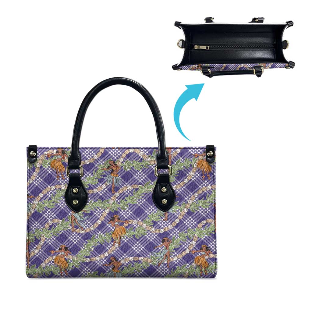 Lavender Palaka Hula Girls Seamless Hawaii Aloha Leather Bag - Polynesian Pride