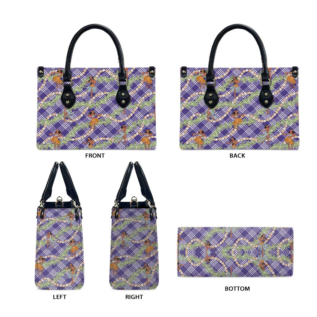Lavender Palaka Hula Girls Seamless Hawaii Aloha Leather Bag - Polynesian Pride