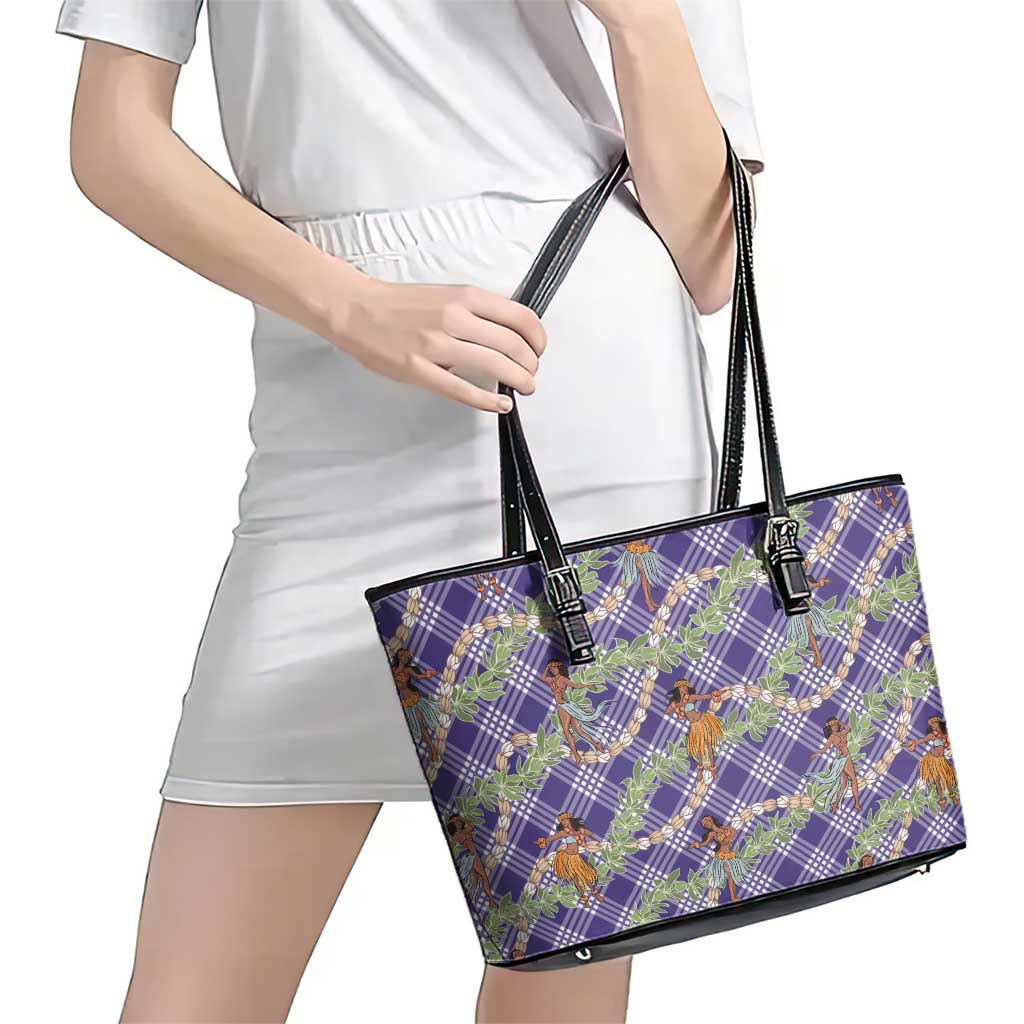 Lavender Palaka Hula Girls Seamless Hawaii Aloha Leather Tote Bag - Polynesian Pride