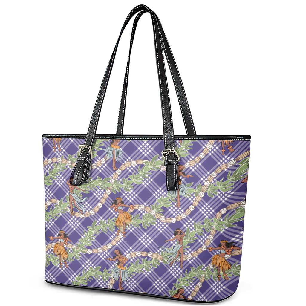 Lavender Palaka Hula Girls Seamless Hawaii Aloha Leather Tote Bag - Polynesian Pride
