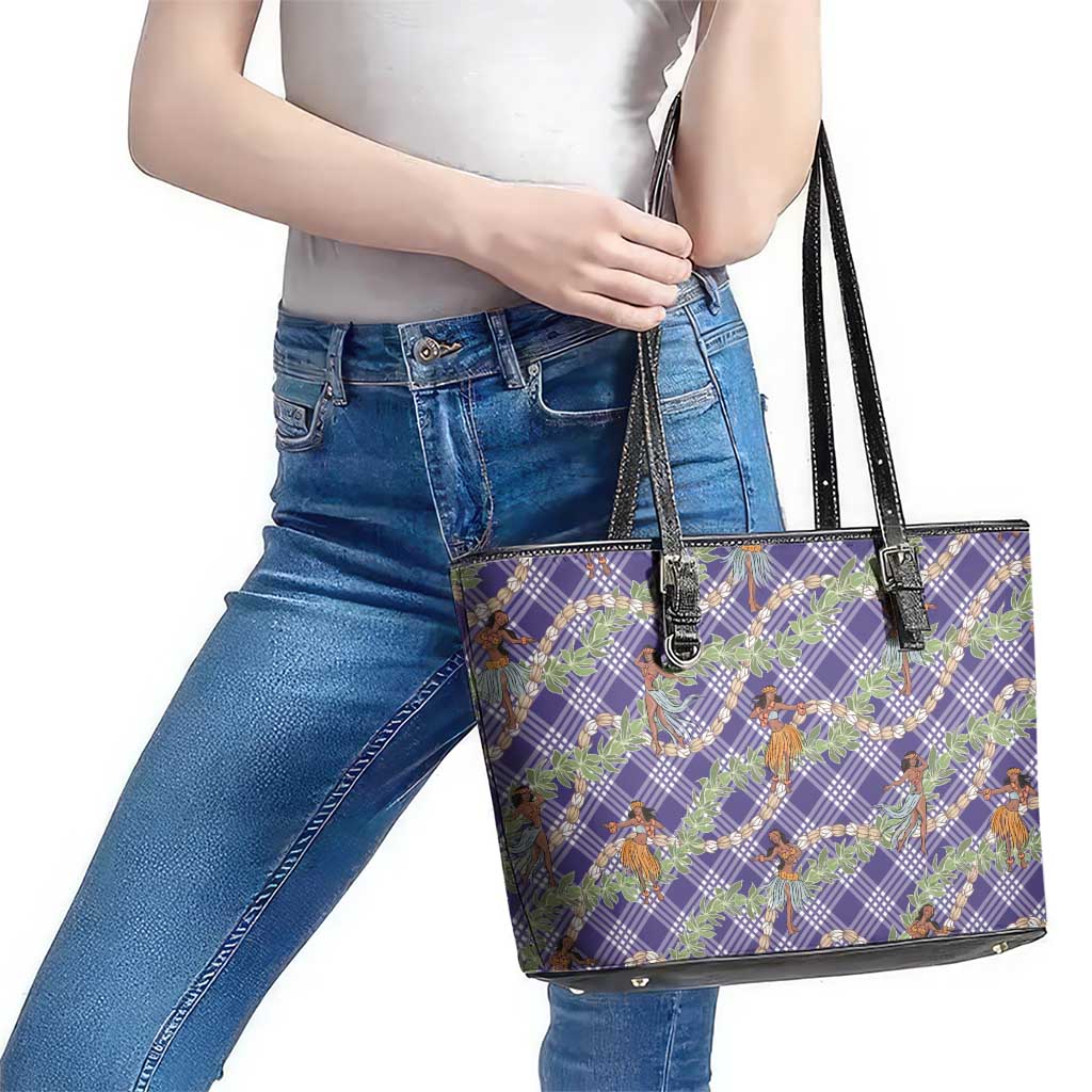 Lavender Palaka Hula Girls Seamless Hawaii Aloha Leather Tote Bag - Polynesian Pride