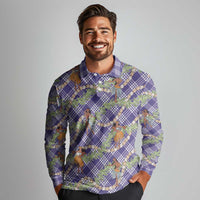 Lavender Palaka Hula Girls Seamless Hawaii Aloha Long Sleeve Polo Shirt - Polynesian Pride