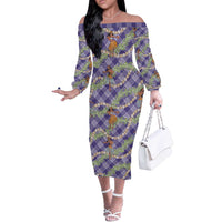 Lavender Palaka Hula Girls Seamless Hawaii Aloha Off The Shoulder Long Sleeve Dress - Polynesian Pride